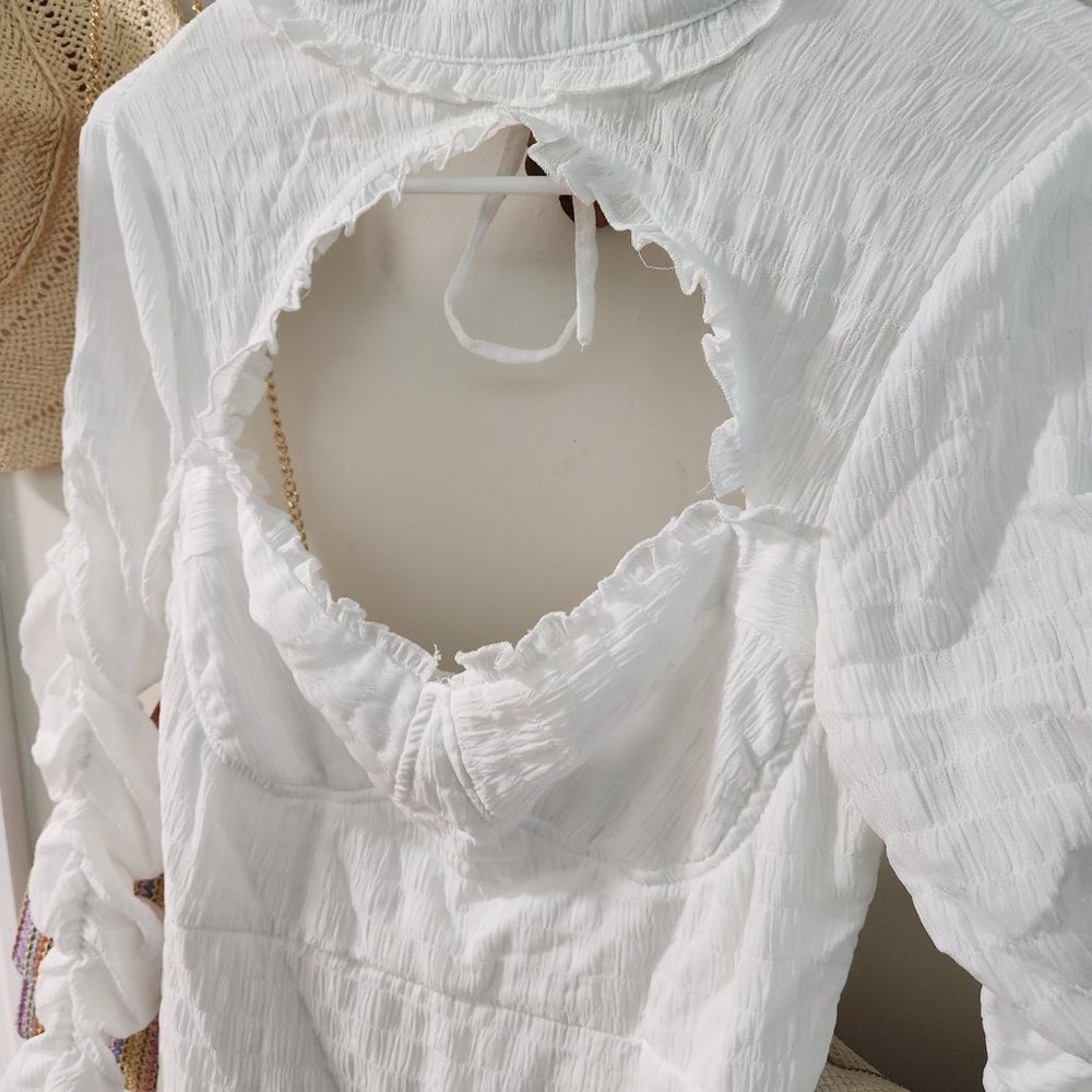 White Ruffled Mini Dress - Picture 4 of 8